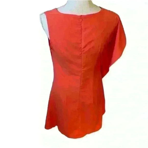Coral/Orange Dress 🩷❤️🧡 Angie Asymmetrical Ruched Mini Dress Pink Orange - Picture 5 of 8